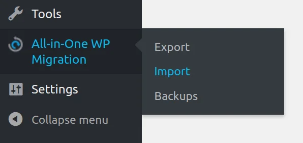 All-in-One WP Migration Import