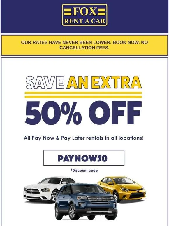 Fox rent A Car 50% Off