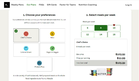 Choose factor meal plan