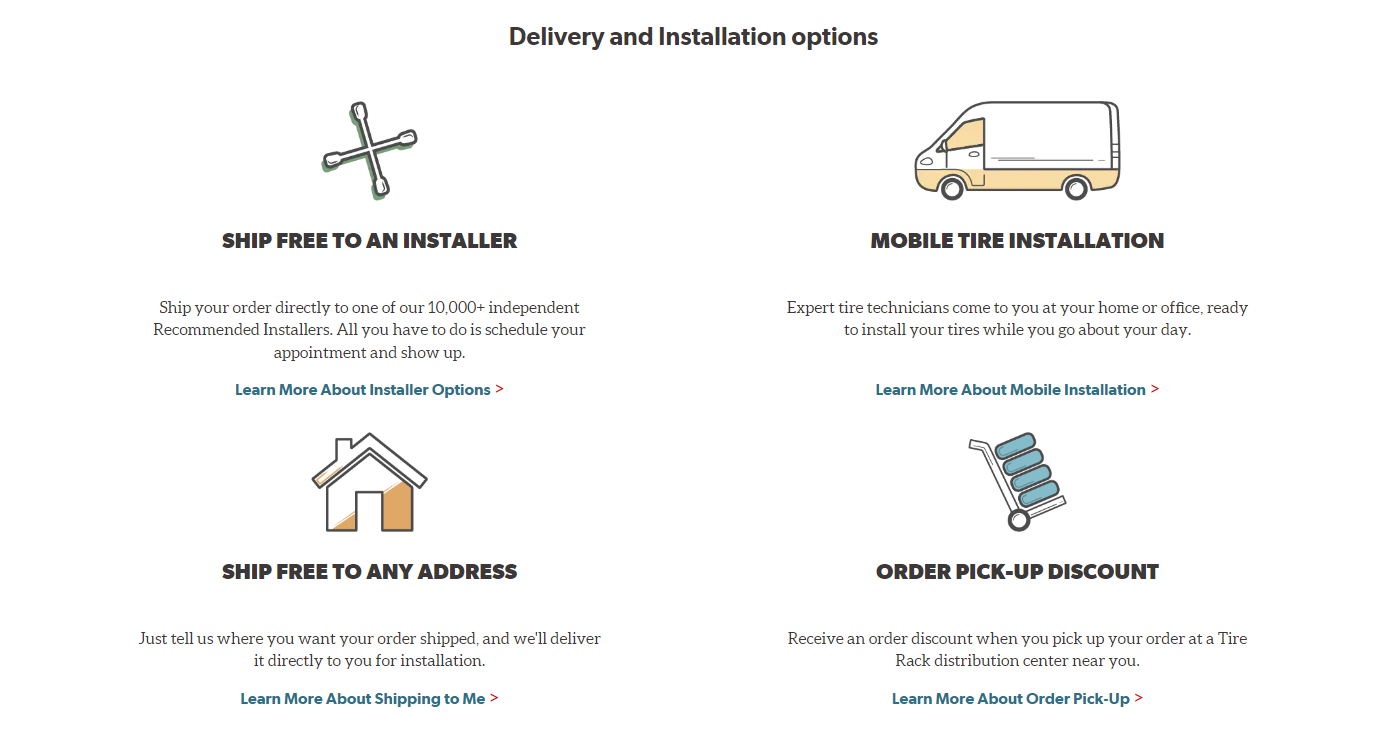 tire rack delivery and installation options