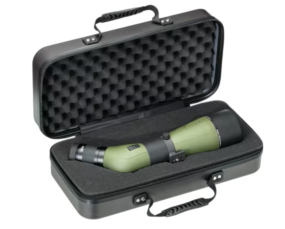 angled spotting scope packed in a box