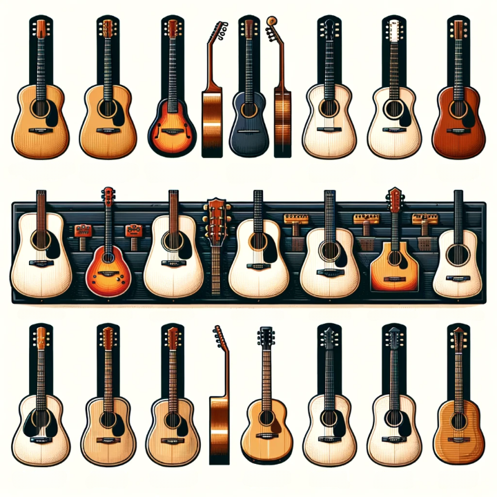 different-types-of-acoustic-guitars-including-Dreadnought-Concert-and-Parlor-with-labels-and-distinct-shapes-colors-and-features