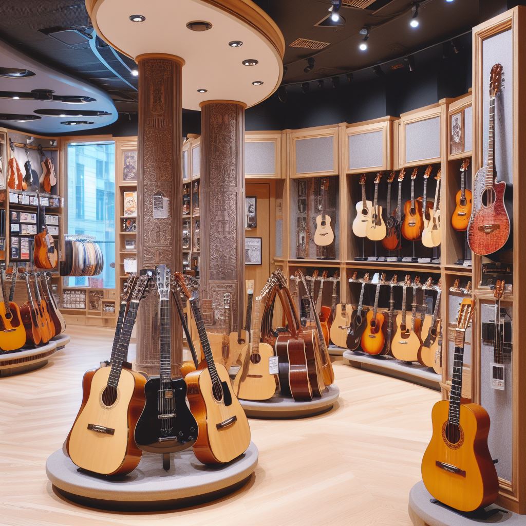 A store for buying different shapes and sizes guitars.