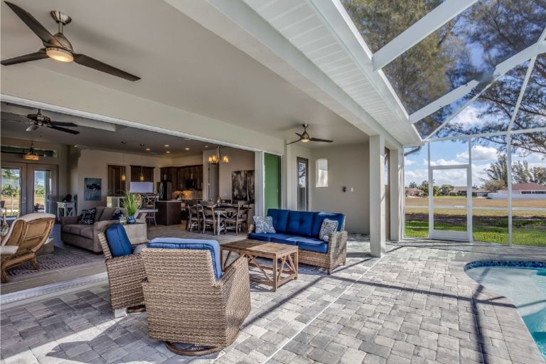 Outdoor ceiling fans mounted on a wall