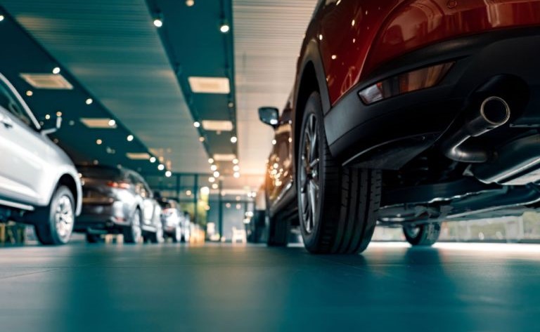 multiple cars in a showroom