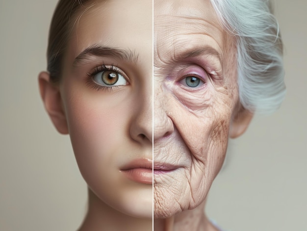 Comparison of Young Womans Face and Womans Face With Wrinkles